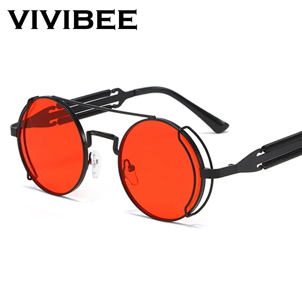 VIVIBEE Steampunk Sunglasses Men Black Metal Gothic Style 2025 UV400 Shades